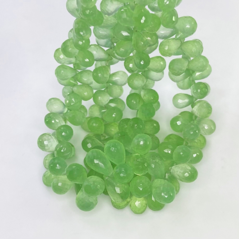 Prehnite 9-10mm Briolette Drop Shape AAA Grade Gemstone Beads Strand - Total 1 Strand of 8 Inch.