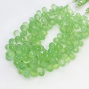 Prehnite 9-10mm Briolette Drop Shape AAA Grade Gemstone Beads Strand - Total 1 Strand of 8 Inch.