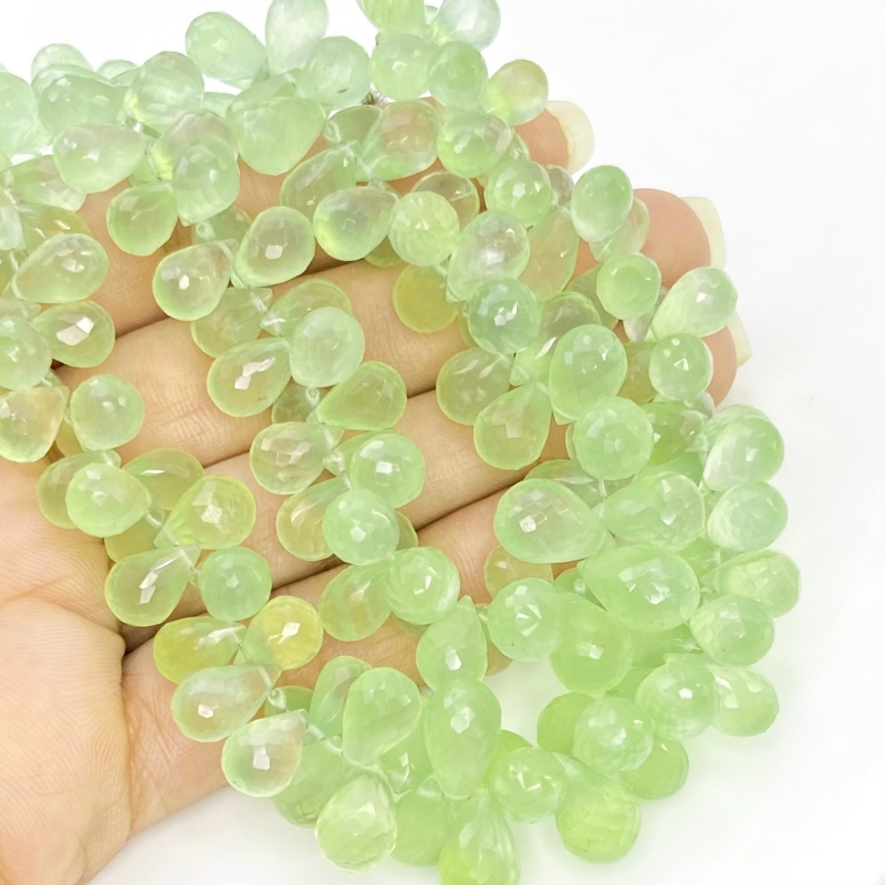 Prehnite 9-10mm Briolette Drop Shape AAA Grade Gemstone Beads Strand - Total 1 Strand of 8 Inch.