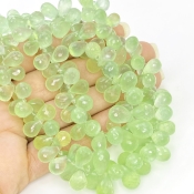 Prehnite 9-10mm Briolette Drop Shape AAA Grade Gemstone Beads Strand - Total 1 Strand of 8 Inch.
