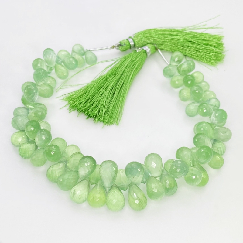 Prehnite 8-12mm Briolette Drop Shape AAA Grade Gemstone Beads Strand - Total 1 Strand of 8 Inch.