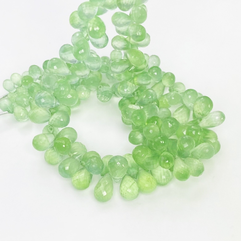 Prehnite 8-12mm Briolette Drop Shape AAA Grade Gemstone Beads Strand - Total 1 Strand of 8 Inch.