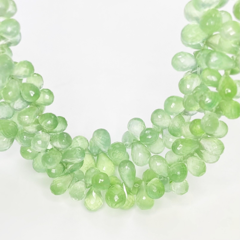 Prehnite 8-12mm Briolette Drop Shape AAA Grade Gemstone Beads Strand - Total 1 Strand of 8 Inch.