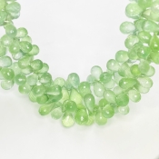 Prehnite 8-12mm Briolette Drop Shape AAA Grade Gemstone Beads Strand - Total 1 Strand of 8 Inch.