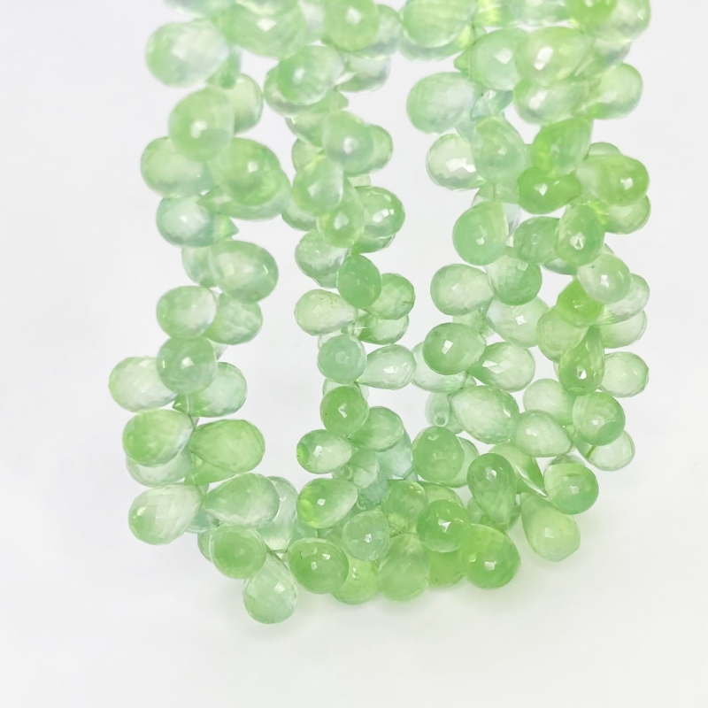Prehnite 8-12mm Briolette Drop Shape AAA Grade Gemstone Beads Strand - Total 1 Strand of 8 Inch.