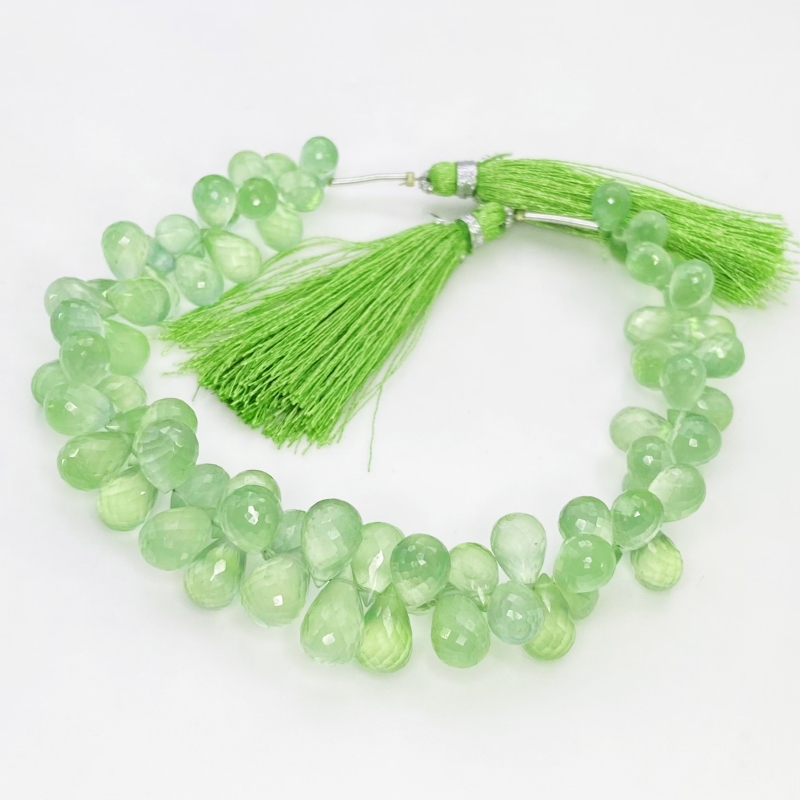 Prehnite 8-12mm Briolette Drop Shape AAA Grade Gemstone Beads Strand - Total 1 Strand of 8 Inch.