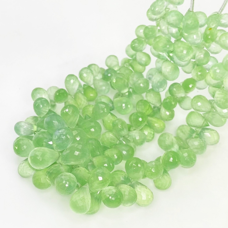 Prehnite 8-12mm Briolette Drop Shape AAA Grade Gemstone Beads Strand - Total 1 Strand of 8 Inch.