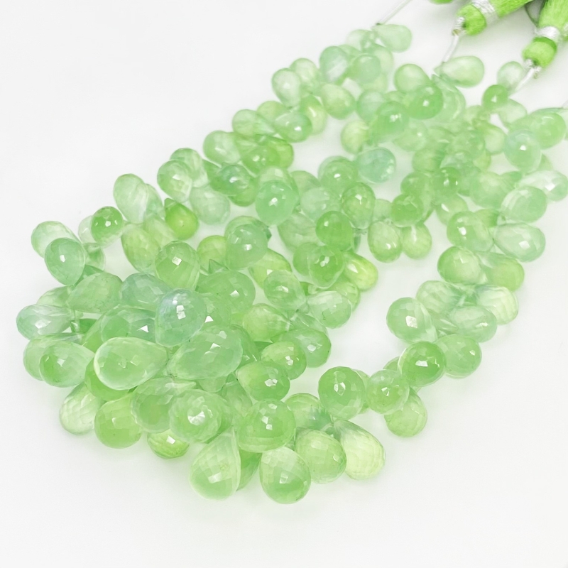 Prehnite 8-12mm Briolette Drop Shape AAA Grade Gemstone Beads Strand - Total 1 Strand of 8 Inch.