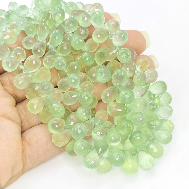 Prehnite 8-12mm Briolette Drop Shape AAA Grade Gemstone Beads Strand - Total 1 Strand of 8 Inch.