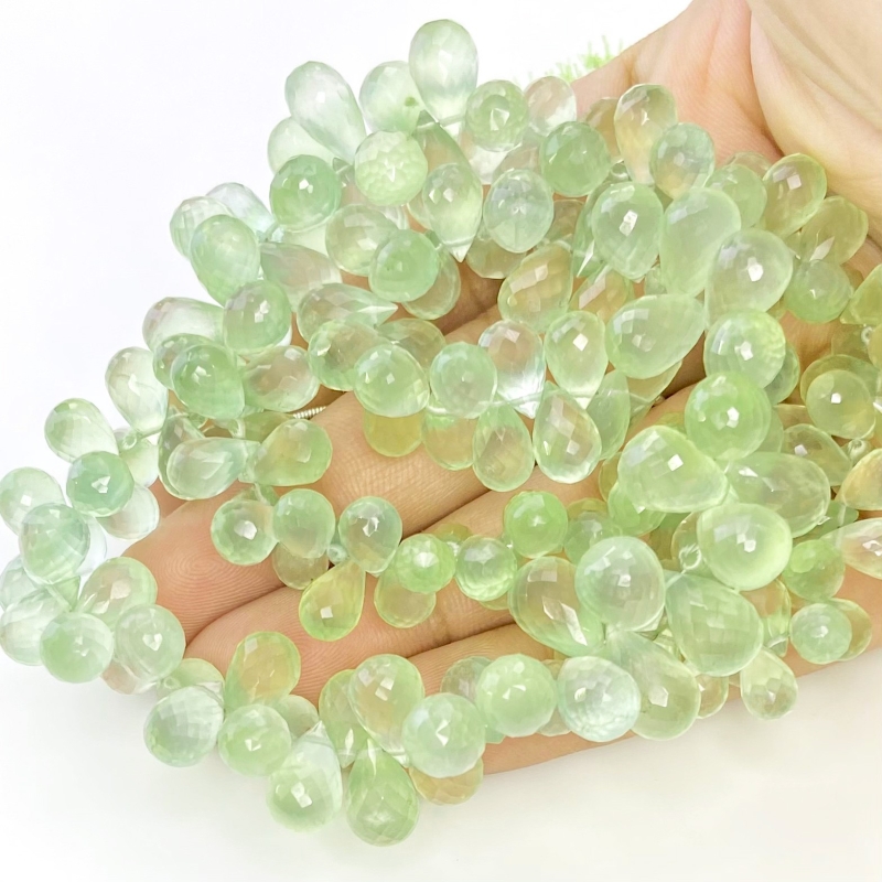 Prehnite 8-12mm Briolette Drop Shape AAA Grade Gemstone Beads Strand - Total 1 Strand of 8 Inch.