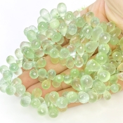 Prehnite 8-12mm Briolette Drop Shape AAA Grade Gemstone Beads Strand - Total 1 Strand of 8 Inch.