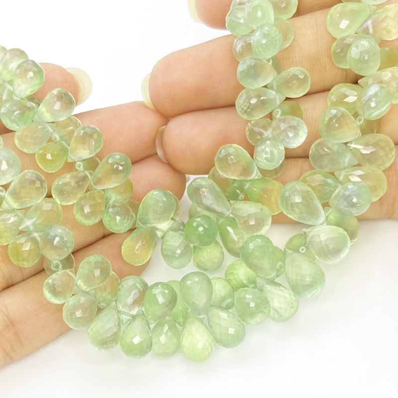 Prehnite 8-12mm Briolette Drop Shape AAA Grade Gemstone Beads Strand - Total 1 Strand of 8 Inch.