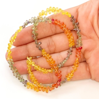 Multi Sapphire 3-4mm Briolette Drop Shape AAA Grade Gemstone Beads Strand - Total 1 Strand of 16 Inch.