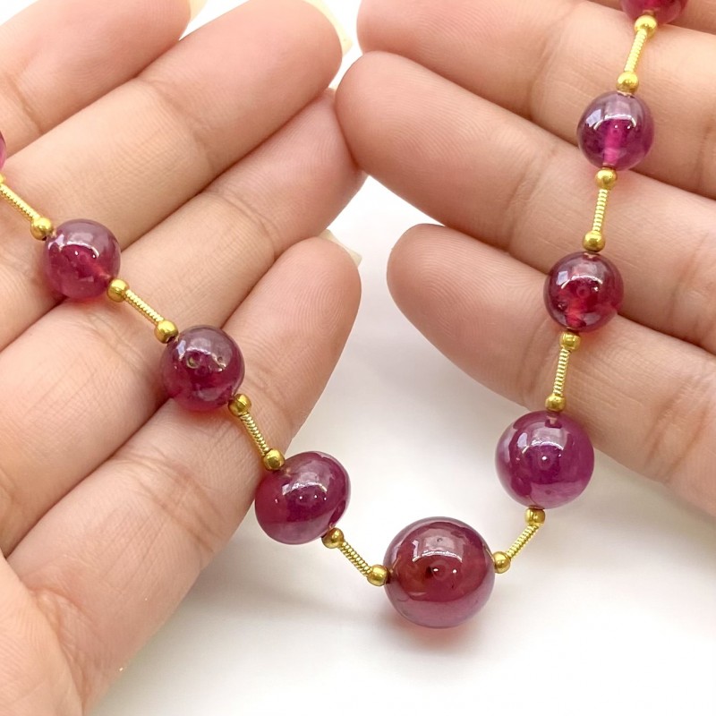 Ruby 6.5-12mm Smooth Round Shape AA Grade Gemstone Beads Layout - Total 1 Strand of 10 Inch.