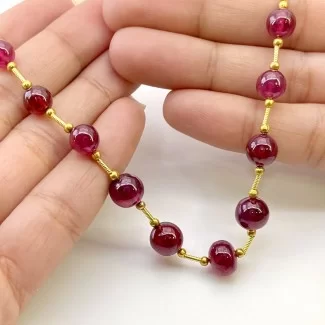 Ruby 9mm Smooth Round Shape AA Grade Gemstone Beads Layout - Total 1 Strand of 10 Inch.
