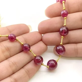 Ruby 6-10.5mm Smooth Round Shape AA Grade Gemstone Beads Layout - Total 1 Strand of 8 Inch.