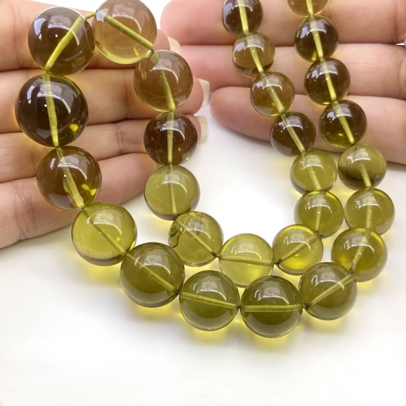 Olive Quartz 10.5-17mm Smooth Round Shape AAA+ Grade Gemstone Beads Strand - Total 1 Strand of 18 Inch.