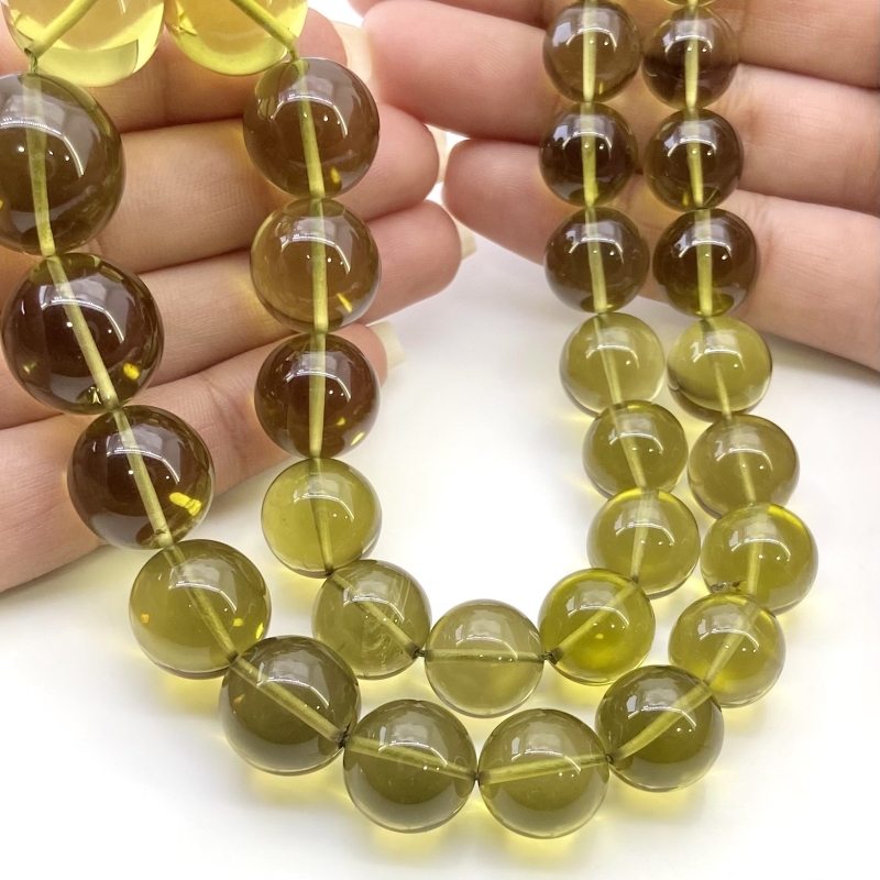 Olive Quartz 10-18mm Smooth Round Shape AAA+ Grade Gemstone Beads Strand - Total 1 Strand of 17 Inch.