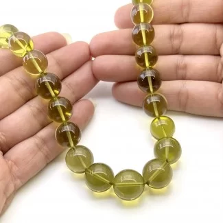 Olive Quartz 10.5-14mm Smooth Round Shape AAA+ Grade Gemstone Beads Strand - Total 1 Strand of 16 Inch.