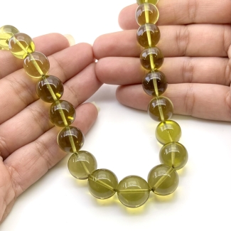Olive Quartz 10.5-14mm Smooth Round Shape AAA+ Grade Gemstone Beads Strand - Total 1 Strand of 16 Inch.