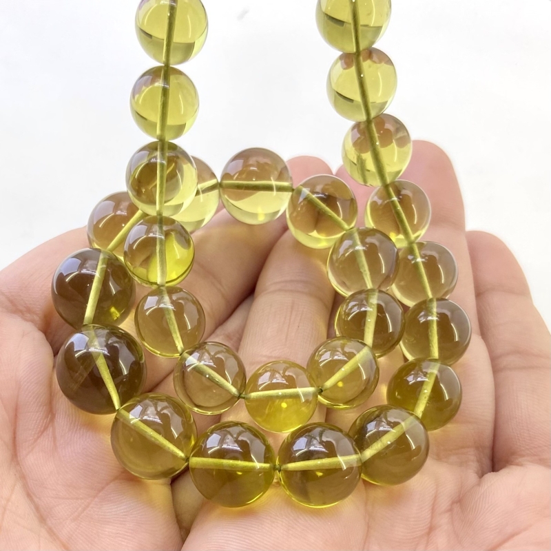 Olive Quartz 10-14mm Smooth Round Shape AAA+ Grade Gemstone Beads Strand - Total 1 Strand of 17 Inch.