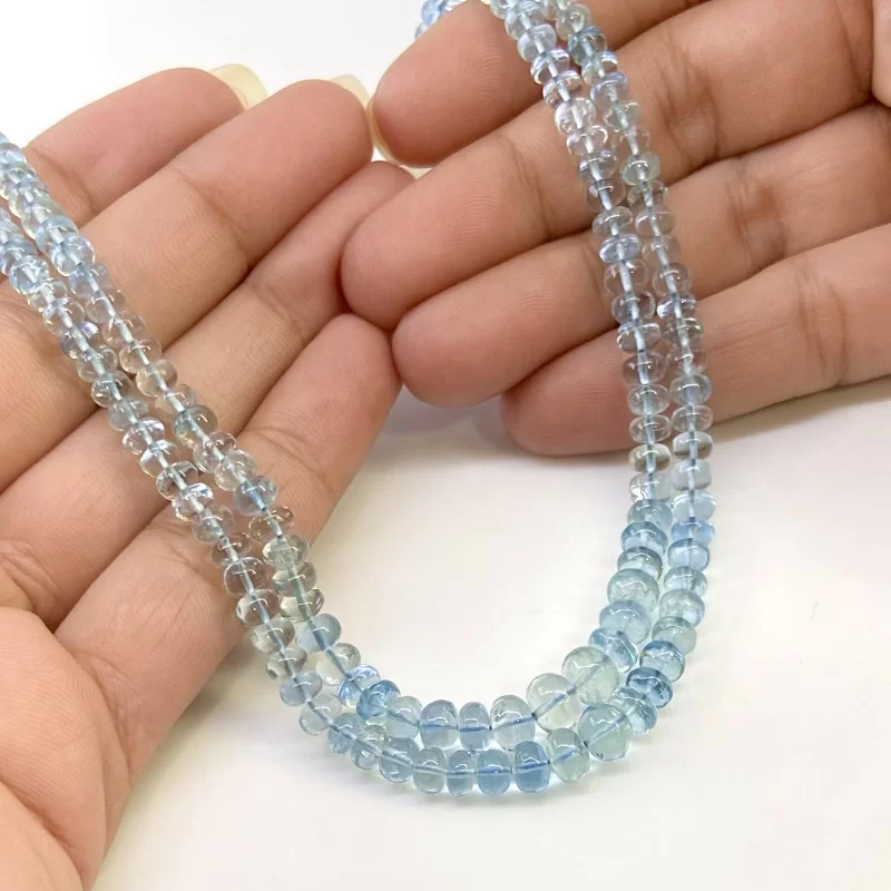 Aquamarine 3.5-6.5mm Smooth Rondelle Shape AA+ Grade Gemstone Beads Lot - Total 2 Strands of 16 Inch.