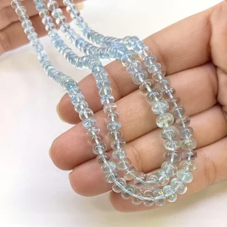 Aquamarine 3.5-6.5mm Smooth Rondelle Shape AA+ Grade Gemstone Beads Lot - Total 2 Strands of 16 Inch.