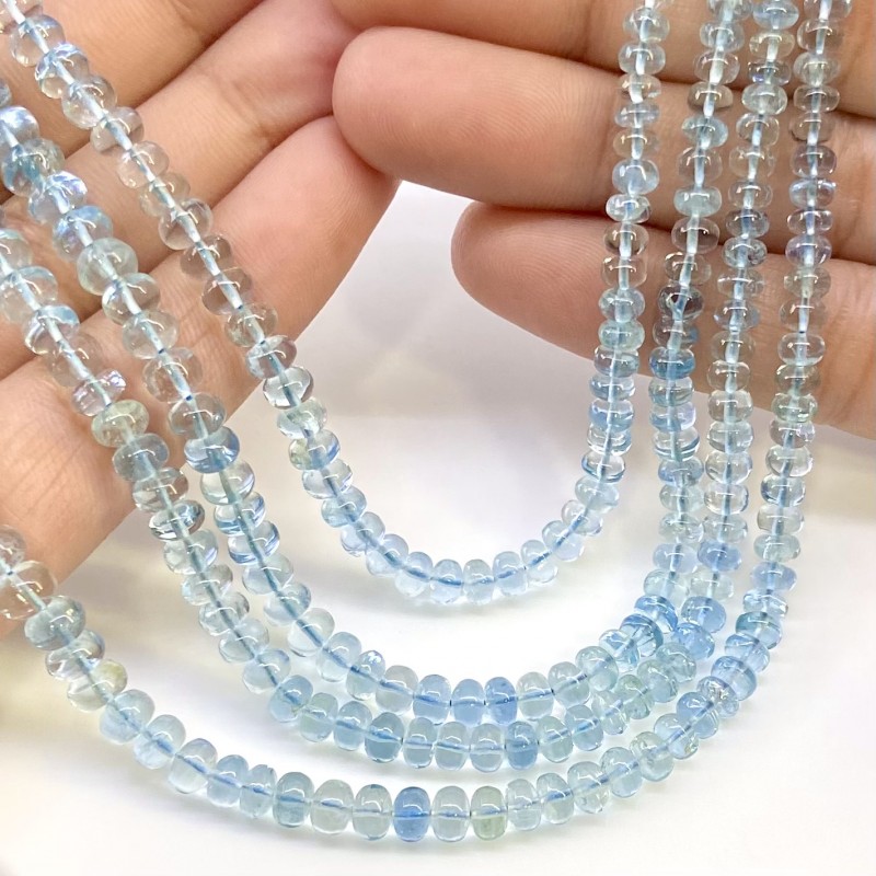 Aquamarine 4-6.5mm Smooth Rondelle Shape AA+ Grade Gemstone Beads Lot - Total 2 Strands of 16 Inch.