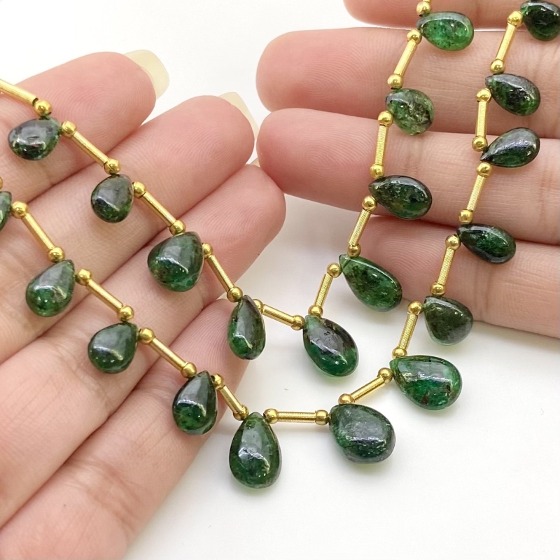 Emerald 6-15mm Smooth Pear Shape AA Grade Multi Strand Beads Layout - Total 2 Strands of 8-10 Inch.