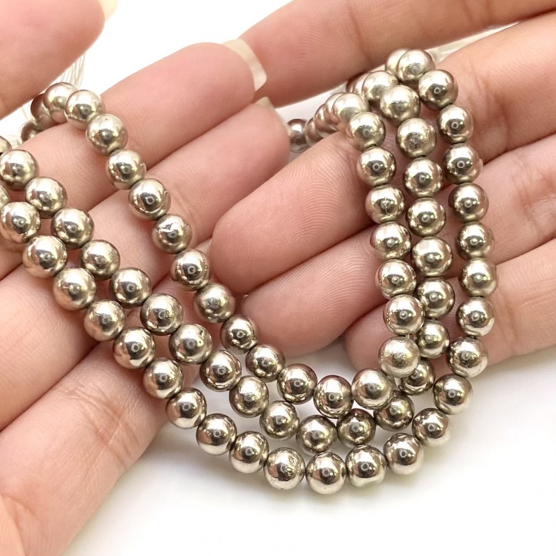 Pyrite 5.5mm Smooth Round Shape AAA Grade Gemstone Beads Strand - Total 1 Strand of 8 Inch.