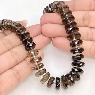 Smoky Quartz 9-13mm Faceted Wheel Shape AAA+ Grade Gemstone Beads Strand - Total 1 Strand of 12 Inch.