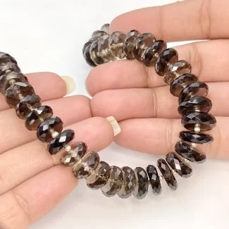 Smoky Quartz 9-12mm Faceted Wheel Shape AAA+ Grade Gemstone Beads Strand - Total 1 Strand of 11 Inch.