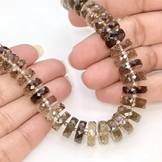 Smoky Quartz 8-13.5mm Faceted Wheel Shape AAA+ Grade Gemstone Beads Strand - Total 1 Strand of 12 Inch.