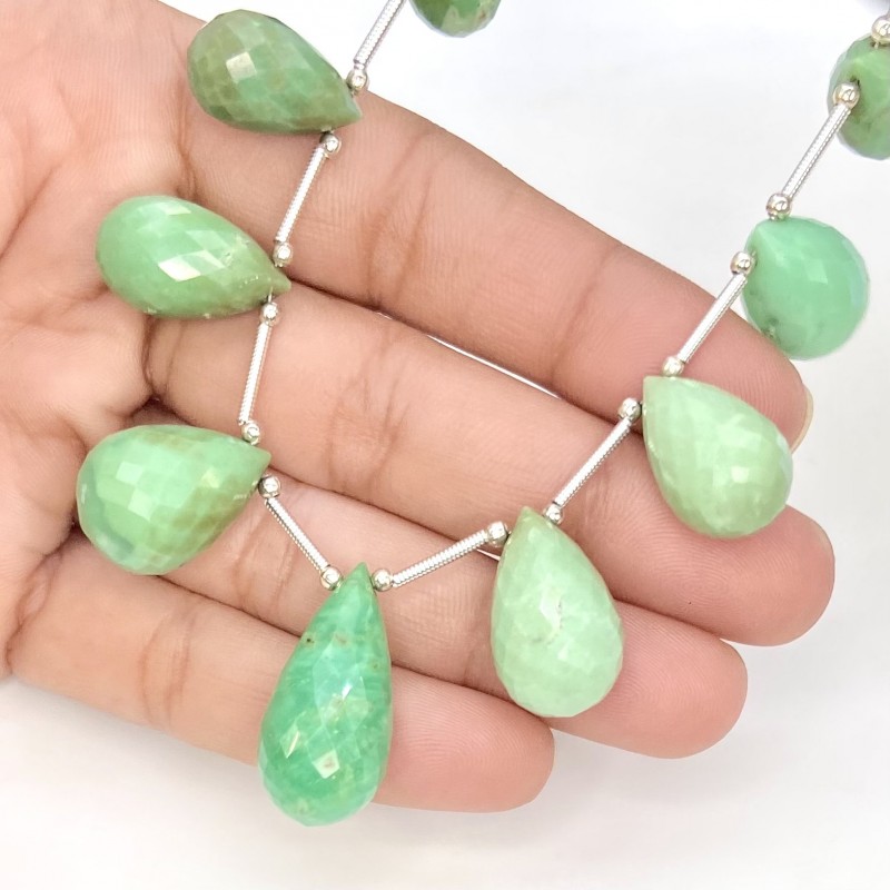 Chrysoprase 14.5-25mm Briolette Drop Shape AA Grade Gemstone Beads Layout - Total 1 Strand of 6 Inch.