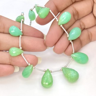 Chrysoprase 11.5-20mm Briolette Drop Shape AA+ Grade Gemstone Beads Layout - Total 1 Strand of 8 Inch.