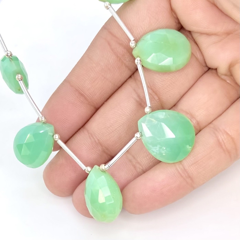 Chrysoprase 16-19mm Briolette Pear Shape AA+ Grade Gemstone Beads Layout - Total 1 Strand of 10 Inch.
