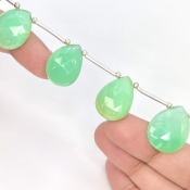 Chrysoprase 16-19mm Briolette Pear Shape AA+ Grade Gemstone Beads Layout - Total 1 Strand of 10 Inch.