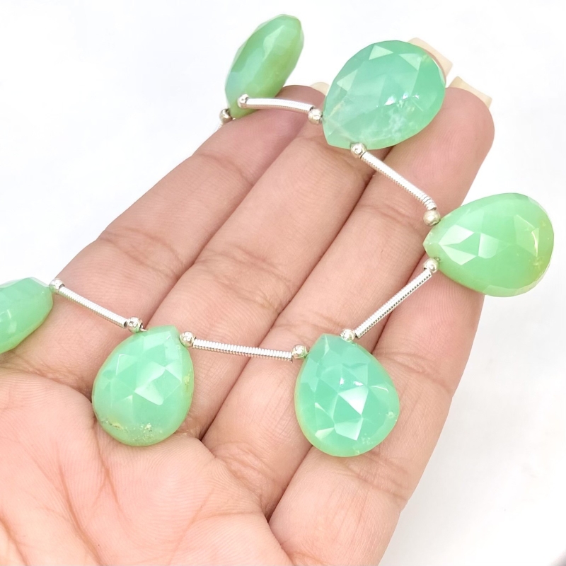 Chrysoprase 16-19mm Briolette Pear Shape AA+ Grade Gemstone Beads Layout - Total 1 Strand of 10 Inch.