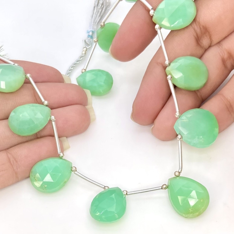 Chrysoprase 16-19mm Briolette Pear Shape AA+ Grade Gemstone Beads Layout - Total 1 Strand of 10 Inch.