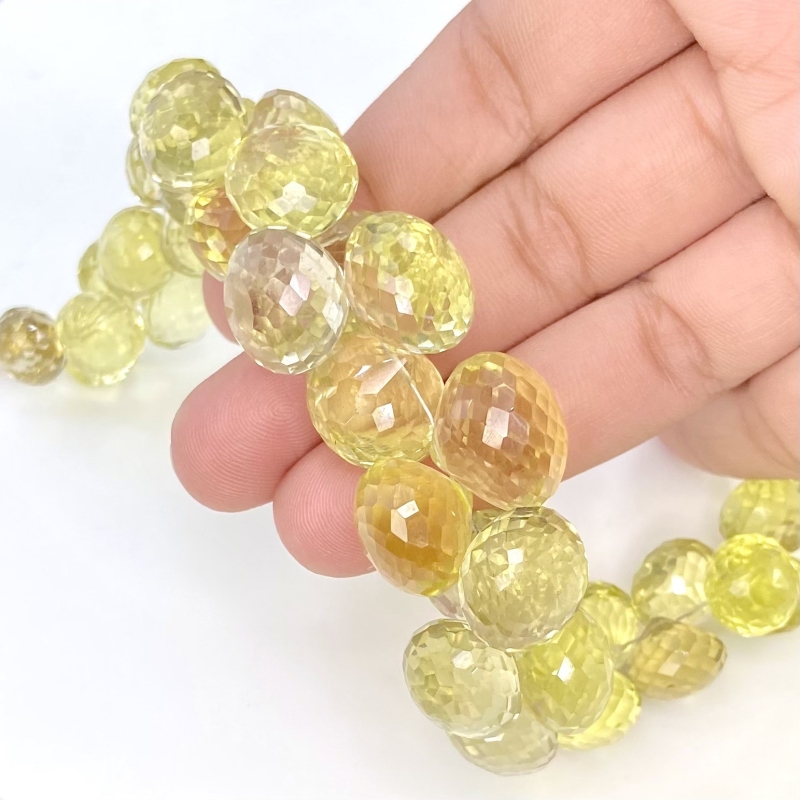 Lemon Quartz 9-12.5mm Briolette Onion Shape AA Grade Gemstone Beads Strand - Total 1 Strand of 7 Inch.
