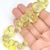 Lemon Quartz 9-12.5mm Briolette Onion Shape AA Grade Gemstone Beads Strand - Total 1 Strand of 7 Inch.