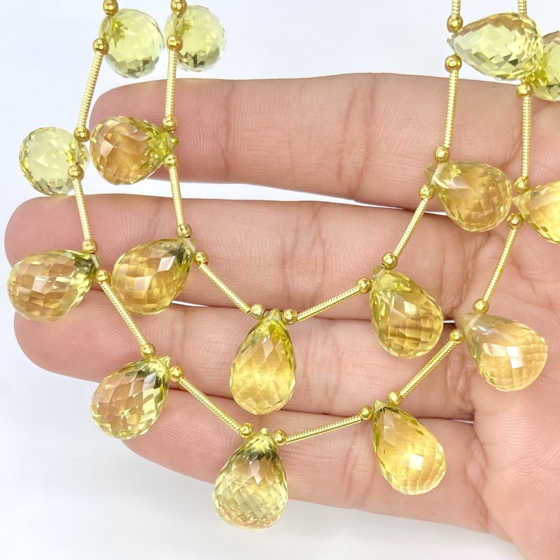 Lemon Quartz 11.5-15.5mm Briolette Drop Shape AAA Grade Multi Strand Beads Layout - Total 2 Strands of 8-10 Inch