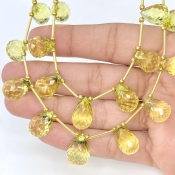 Lemon Quartz 11.5-15.5mm Briolette Drop Shape AAA Grade Multi Strand Beads Layout - Total 2 Strands of 8-10 Inch