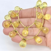 Lemon Quartz 11.5-15.5mm Briolette Drop Shape AAA Grade Multi Strand Beads Layout - Total 2 Strands of 8-10 Inch