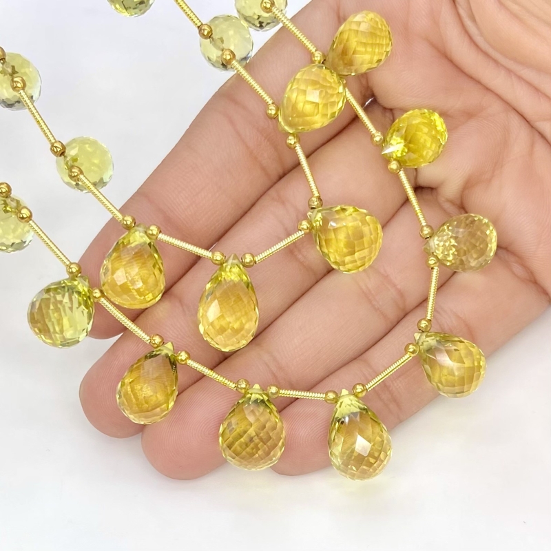 Lemon Quartz 10-15mm Briolette Drop Shape AAA Grade Multi Strand Beads Layout - Total 2 Strands of 7-10 Inch