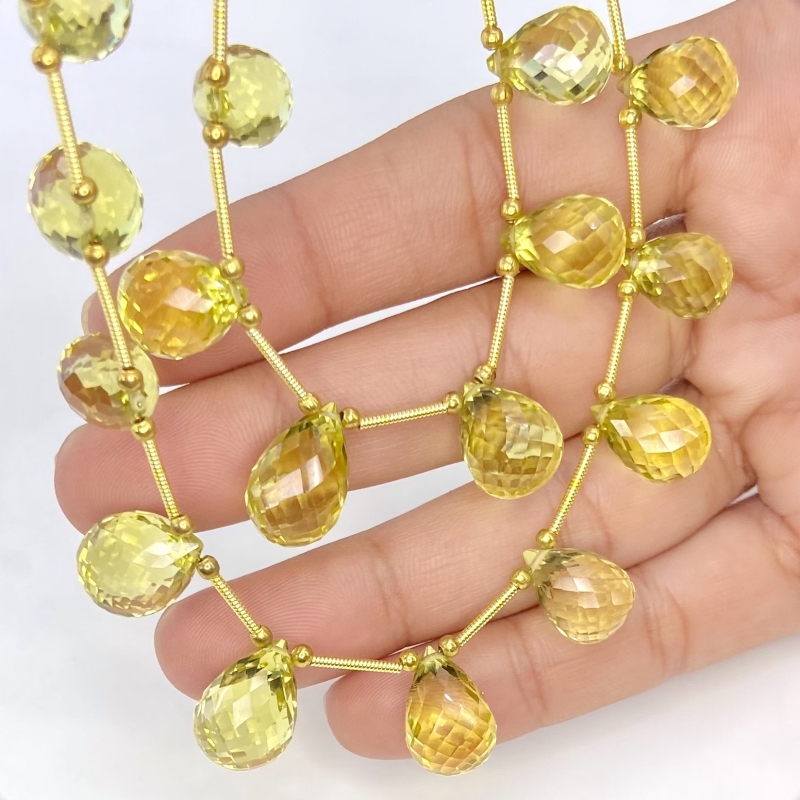 Lemon Quartz 10-15mm Briolette Drop Shape AAA Grade Multi Strand Beads Layout - Total 2 Strands of 7-10 Inch