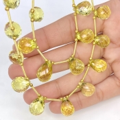 Lemon Quartz 10-15mm Briolette Drop Shape AAA Grade Multi Strand Beads Layout - Total 2 Strands of 7-10 Inch