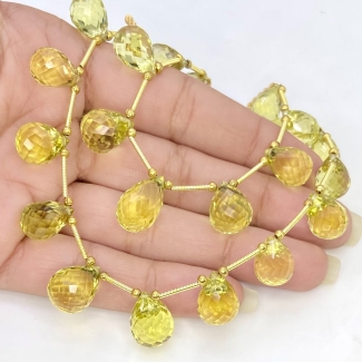 Lemon Quartz 10-15mm Briolette Drop Shape AAA Grade Multi Strand Beads Layout - Total 2 Strands of 7-10 Inch