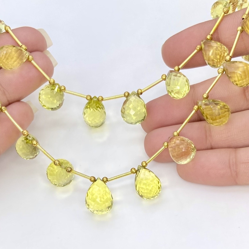 Lemon Quartz 10-15mm Briolette Drop Shape AAA Grade Multi Strand Beads Layout - Total 2 Strands of 7-10 Inch
