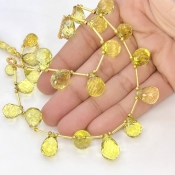 Lemon Quartz 10-15mm Briolette Drop Shape AAA Grade Multi Strand Beads Layout - Total 2 Strands of 7-10 Inch